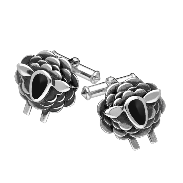 Sterling Silver Whitby Jet Sheep Cufflinks