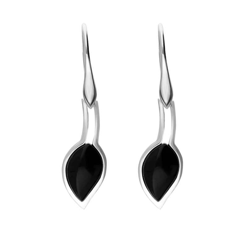 Sterling Silver Whitby Jet Small Leaf Drop Earrings