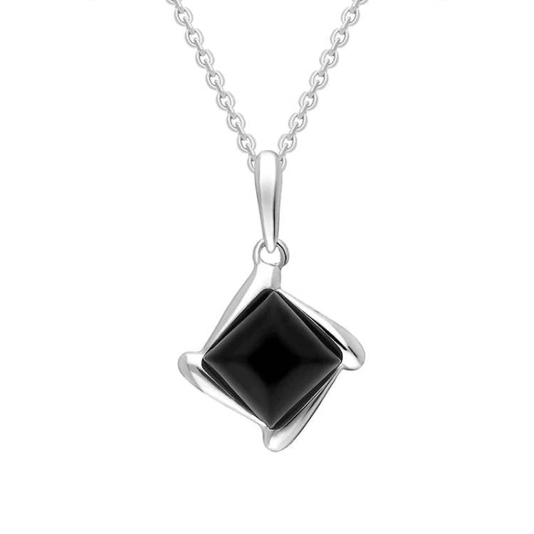 Sterling Silver Whitby Jet Square Wave Necklace