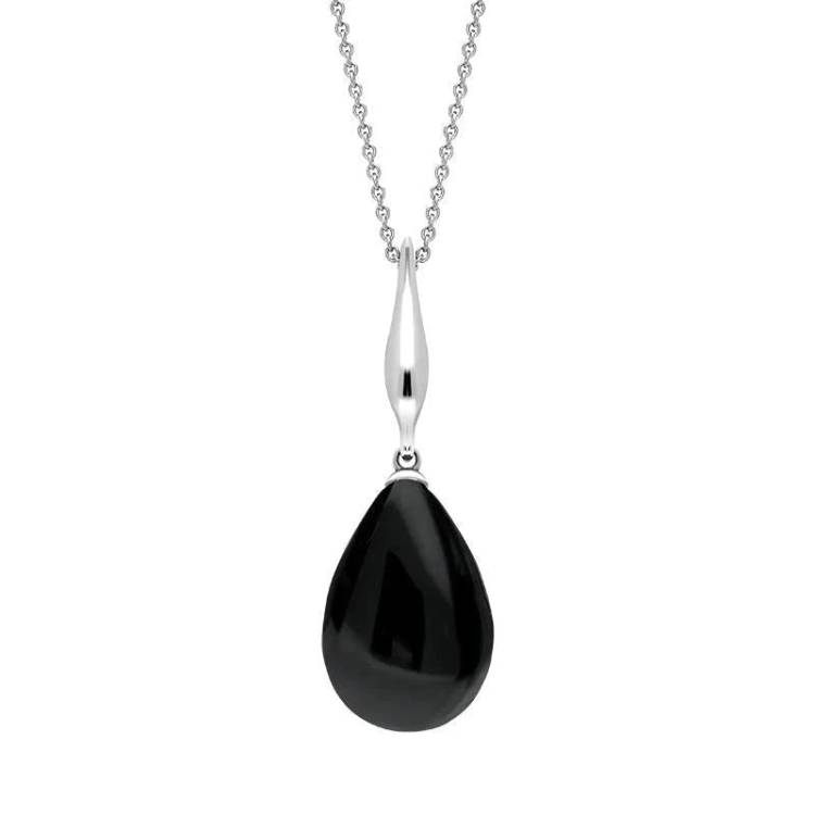 Sterling Silver Whitby Jet Tapered Top Pear Necklace - Silver