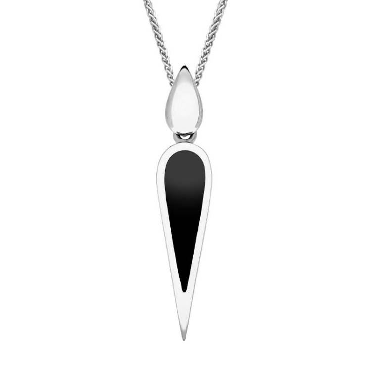 Sterling Silver Whitby Jet Toscana Slim Pear Drop Necklace - Silver