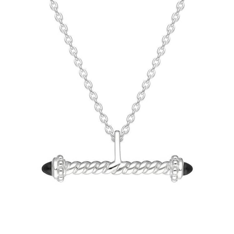 Sterling Silver Whitby Jet Twisted T Bar Necklace - Silver