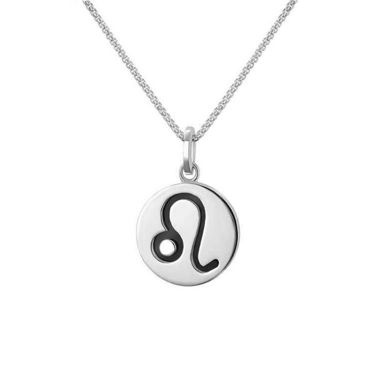 Sterling Silver Whitby Jet Zodiac Leo Round Necklace - Silver
