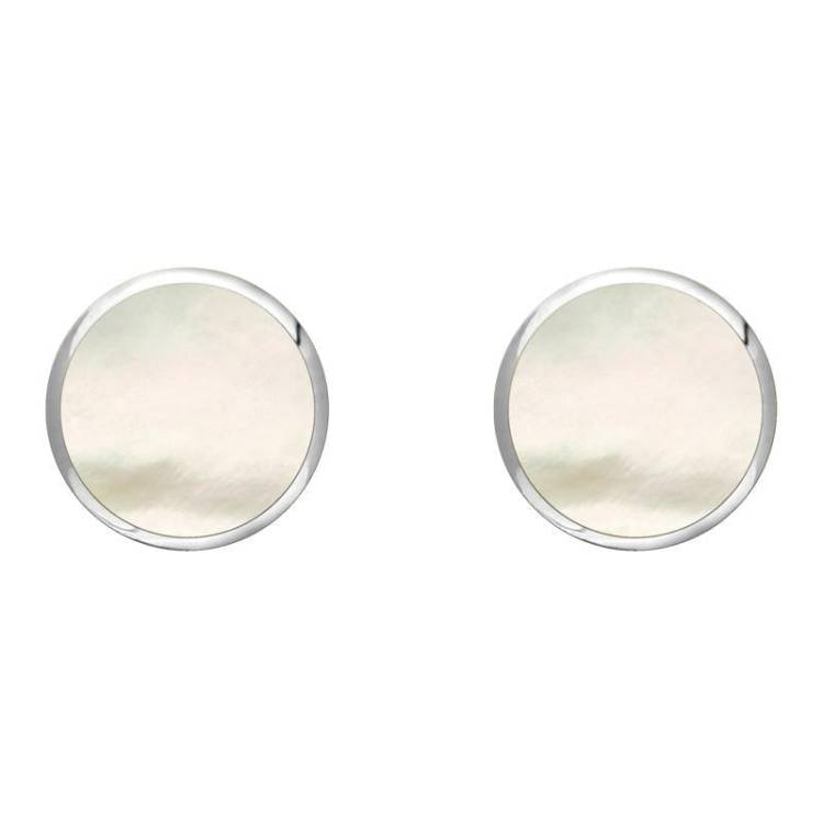 Sterling Silver White Mother of Pearl 8mm Classic Large Round Stud Earrings
