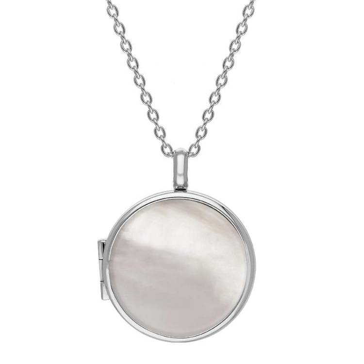 Sterling Silver White Mother of Pearl Medium Round Locket