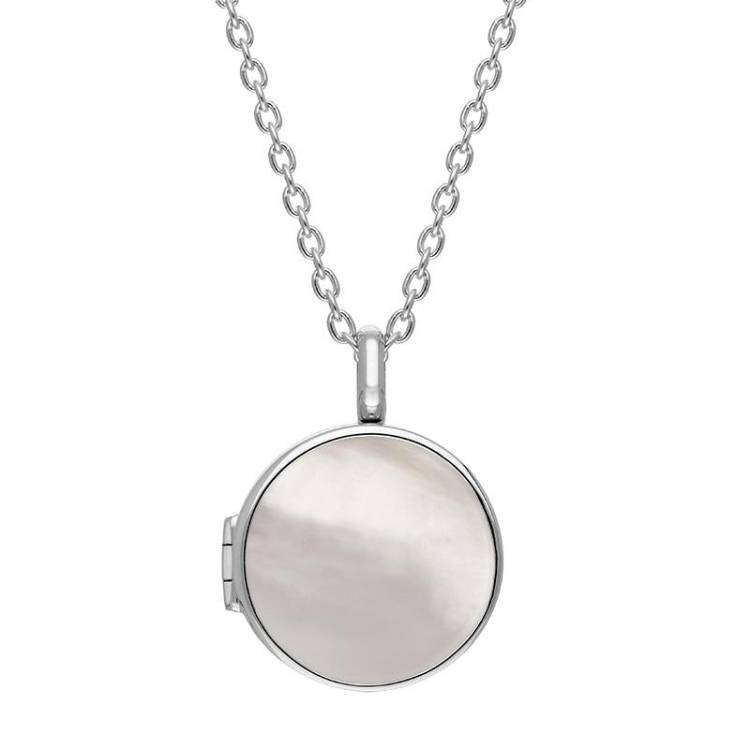 Sterling Silver White Mother of Pearl Small Round Locket