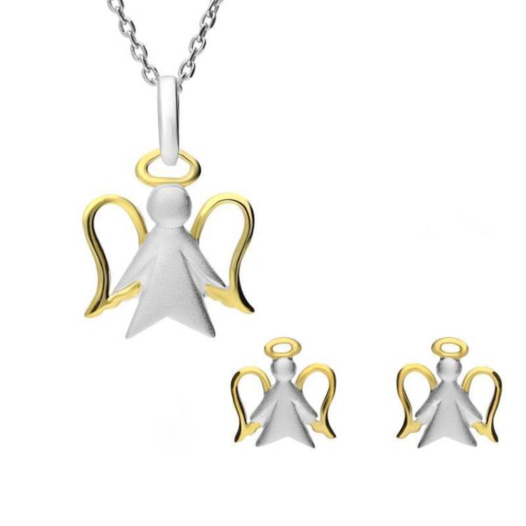 Sterling Silver Yellow Gold Plated Angel Two Piece Set