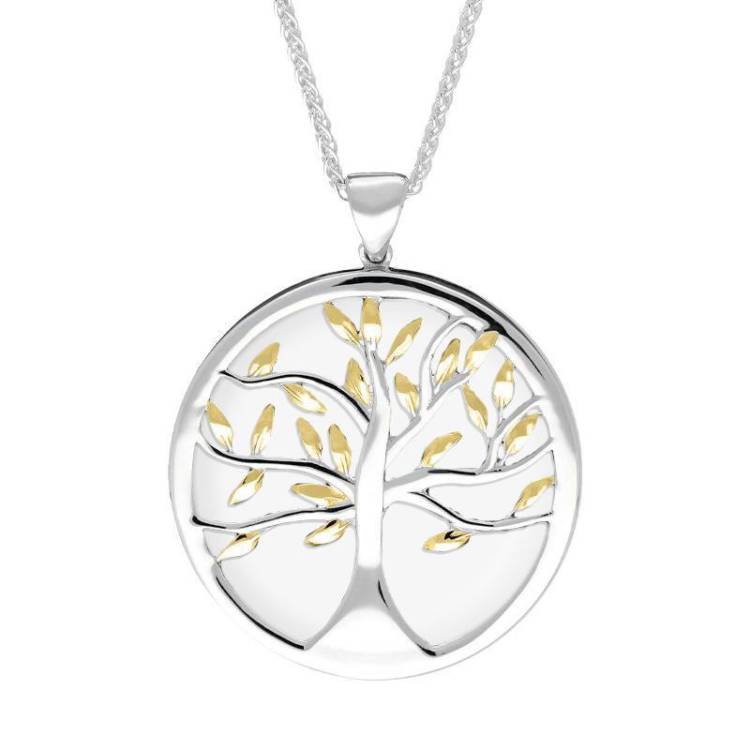 Sterling Silver Yellow Gold Plated Bauxite Large Round Tree of Life Necklace