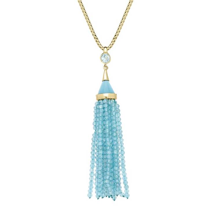 Yellow Gold Plated Sterling Silver Blue Topaz Round Cascade Tassel Necklace D - Option1 Value