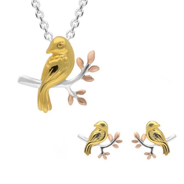 Yellow Rose Plated Sterling Silver Gold Bird Two Piece Set
