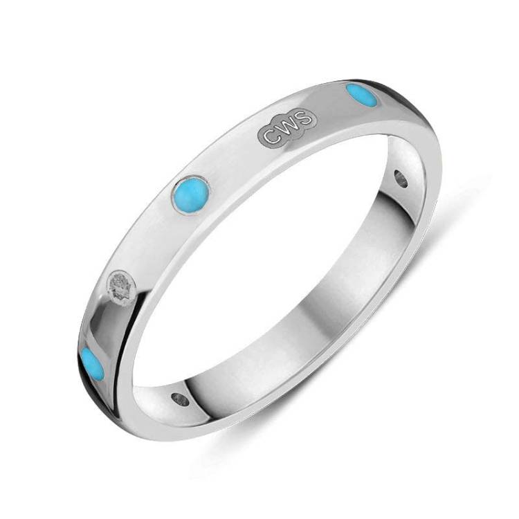 Sterling Silver Turquoise King's Coronation Hallmark 3mm Ring - O