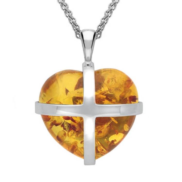 Sterling Sterling Silver Amber Large Cross Heart Necklace - Option1 Value Silver
