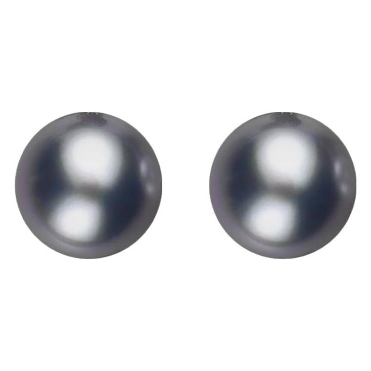 Sterling Silver 8mm Black Freshwater Pearl Stud Earrings - Silver