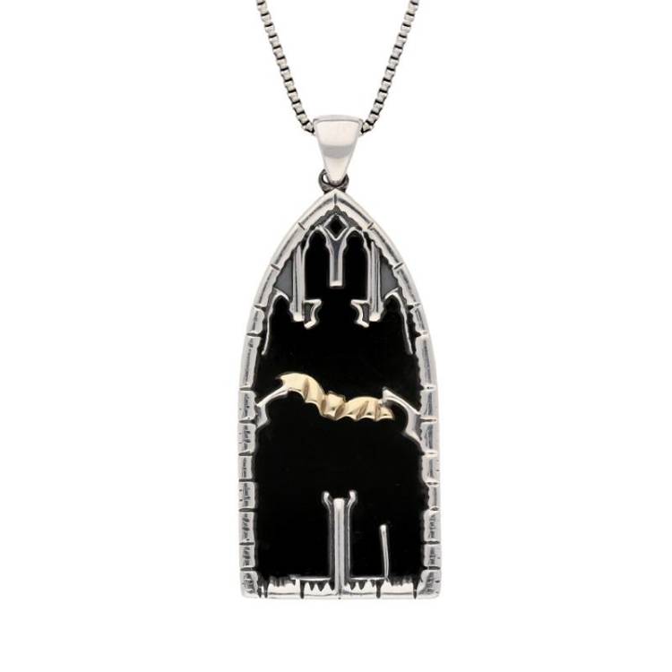 Sterling Silver & 9ct Yellow Gold Whitby Jet Abbey Window Necklace - Yellow Gold