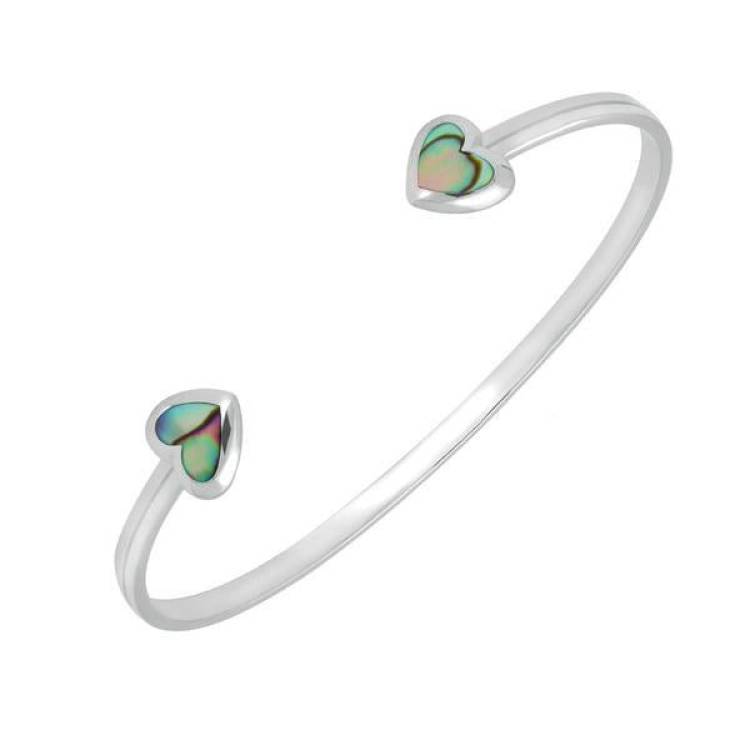 Sterling Silver Abalone Two Stone Heart Bangle - Option1 Value Silver