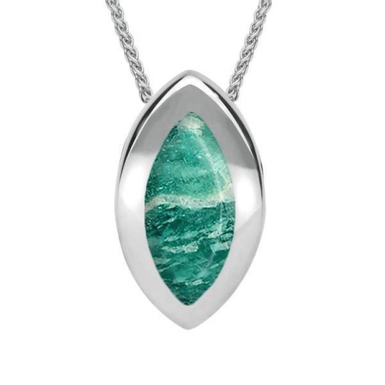 Sterling Silver Amazonite Framed Marquise Necklace - Silver