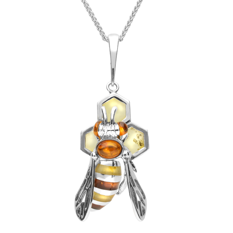 Sterling Silver Amber Bee Honeycomb Necklace - Option1 Value Silver