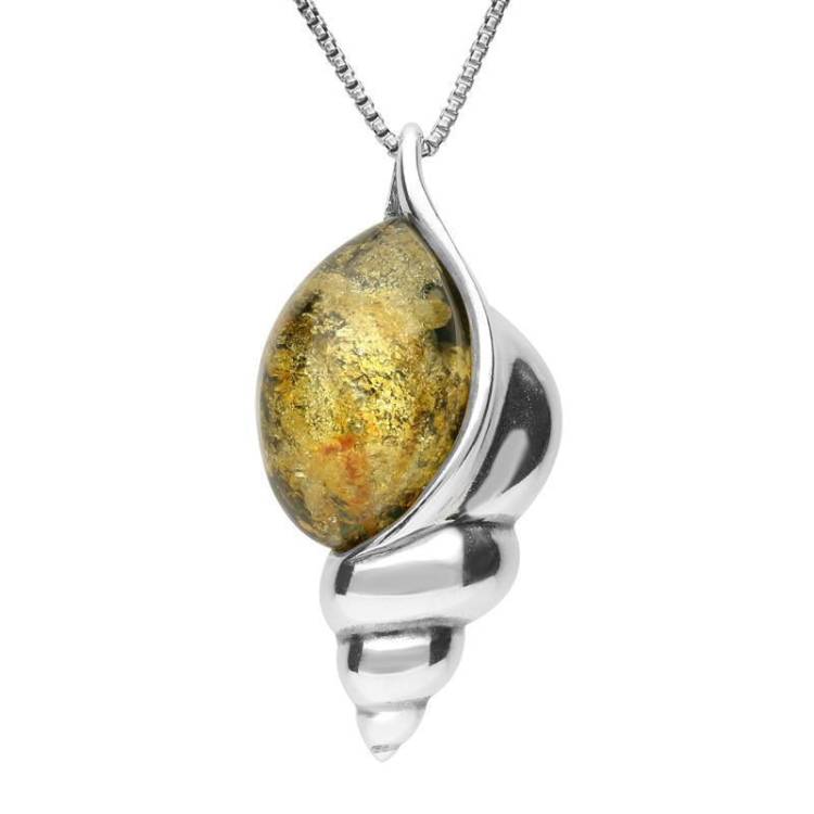 Sterling Silver Amber Conch Shell Necklace - Silver
