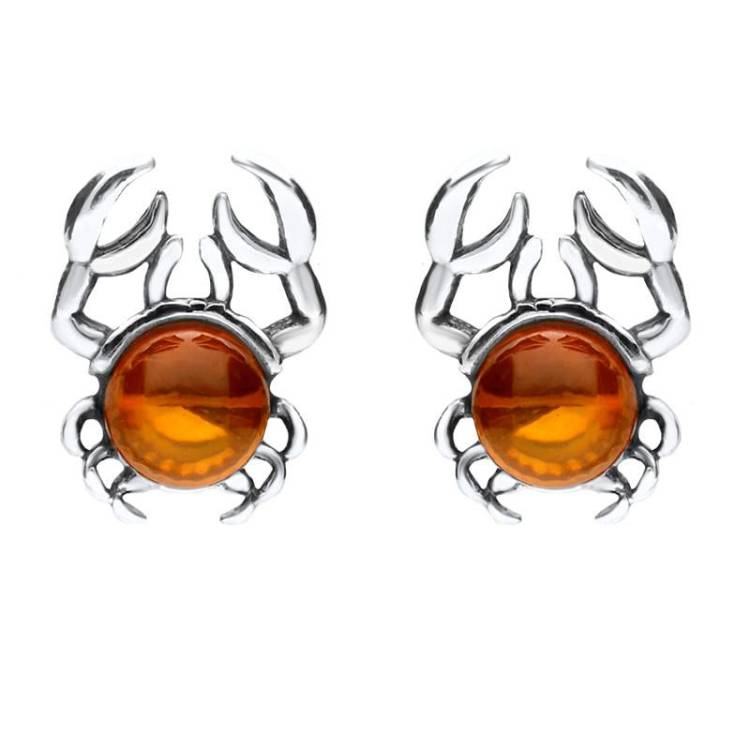 Sterling Silver Amber Crab Stud Earrings - Option1 Value Silver