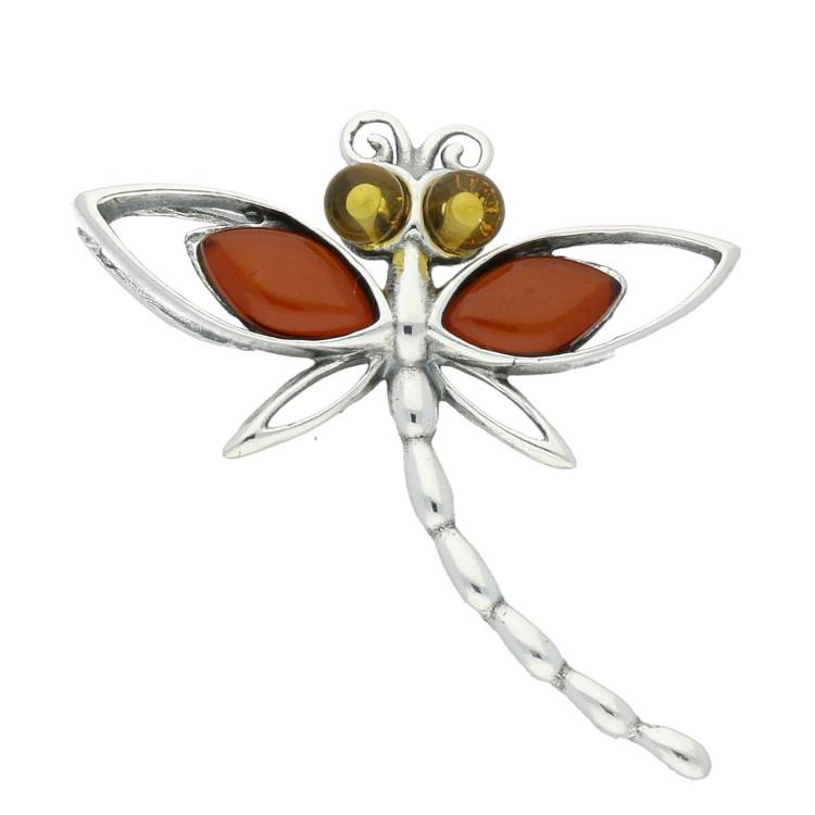 Sterling Silver Amber Dragonfly Small Necklace - Silver