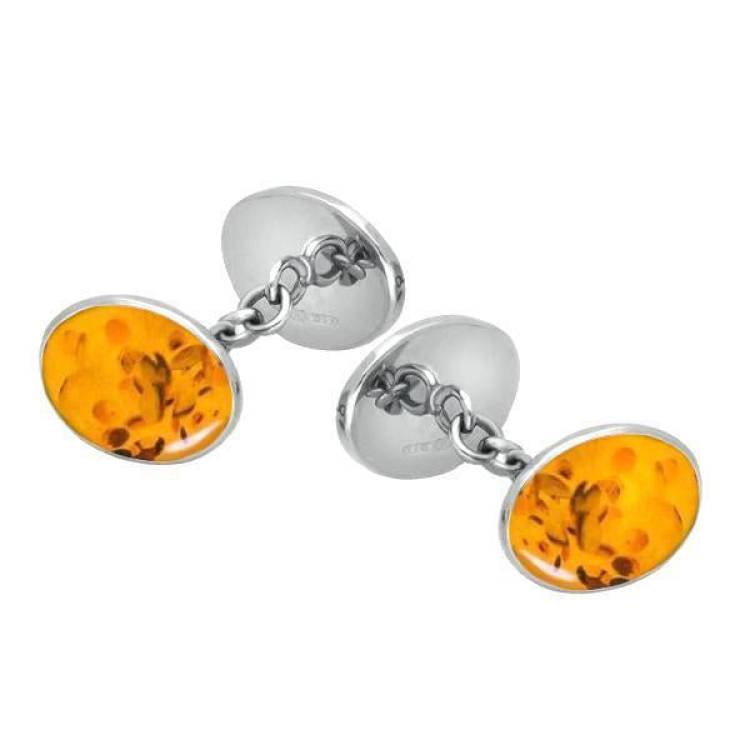 Sterling Silver Amber Four Stone Chain Cufflinks - Option1 Value