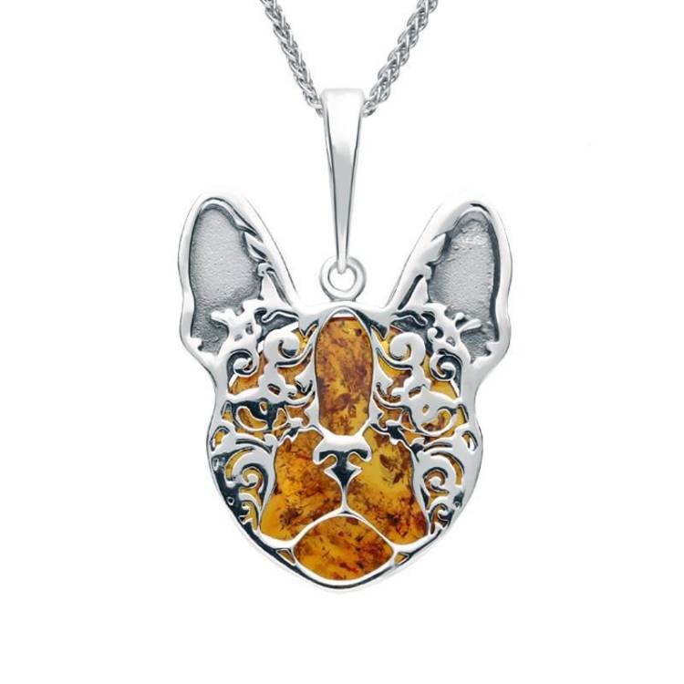 Sterling Silver Amber French Bulldog Necklace - Silver