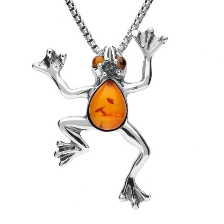Sterling Silver Amber Frog Necklace - Option1 Value Silver