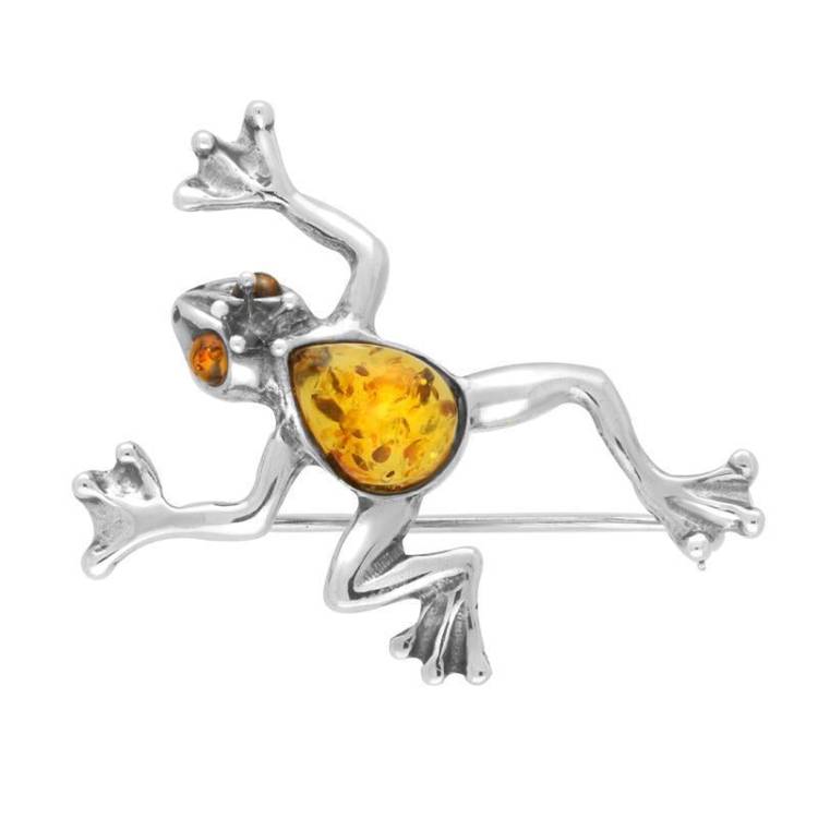Sterling Silver Amber Frog Prince Brooch - Option1 Value Silver