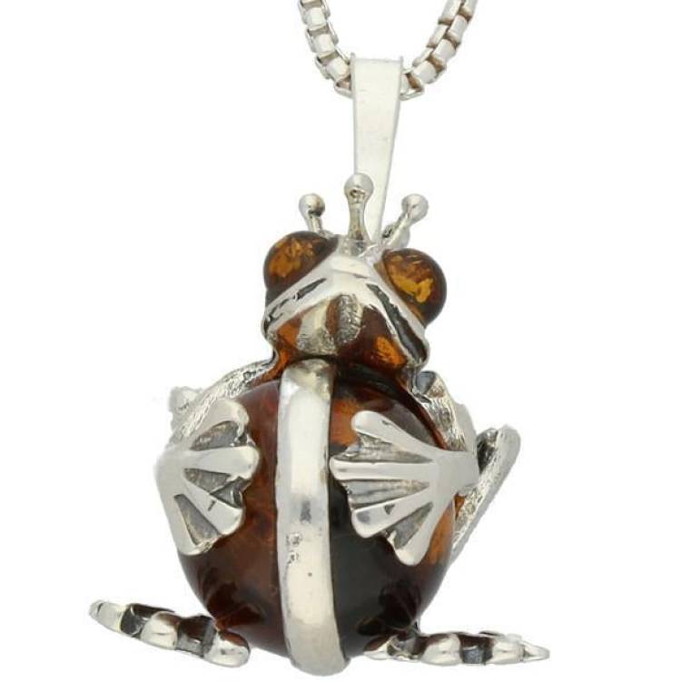 Sterling Silver Amber Frog Prince Necklace - Silver