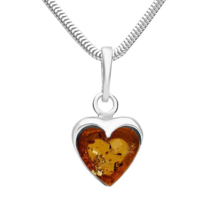 Sterling Silver Amber Heart Necklace - Silver
