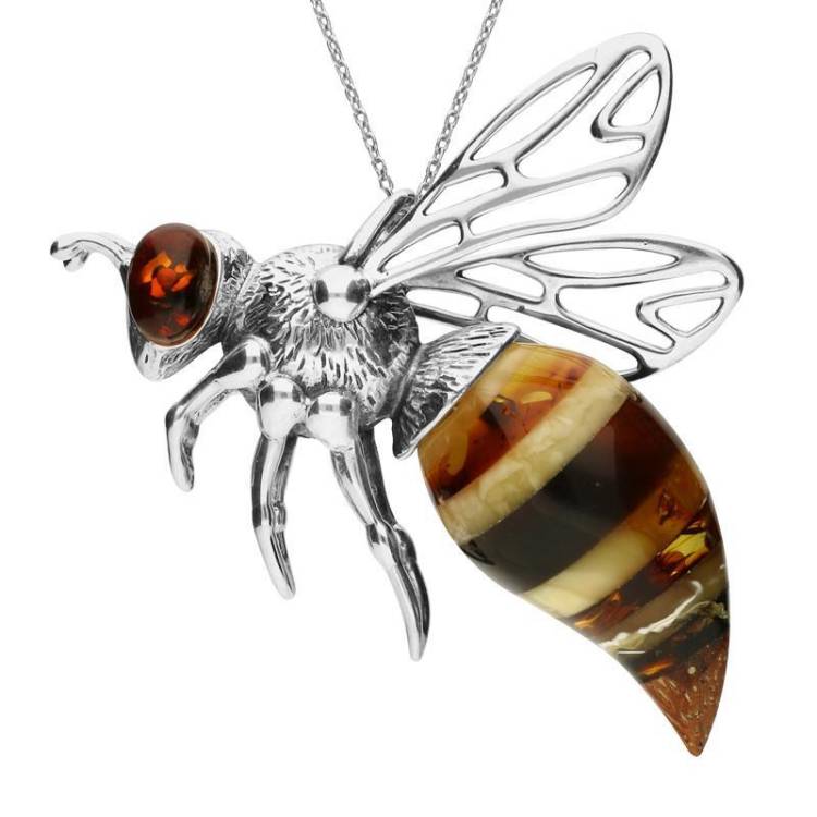 Sterling Silver Amber Large Honey Bee Necklace - Option1 Value Silver