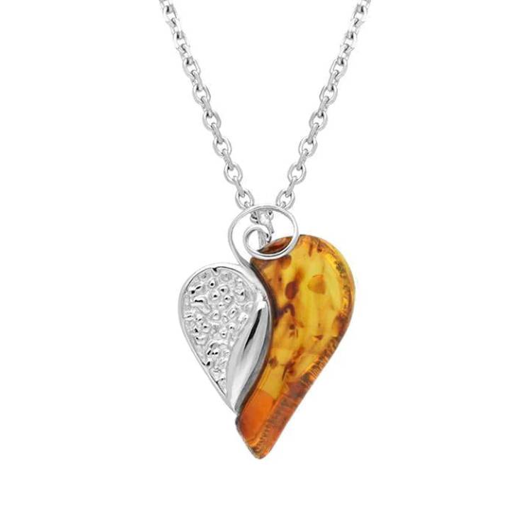 Sterling Silver Amber Large Swirl Heart Necklace - Silver