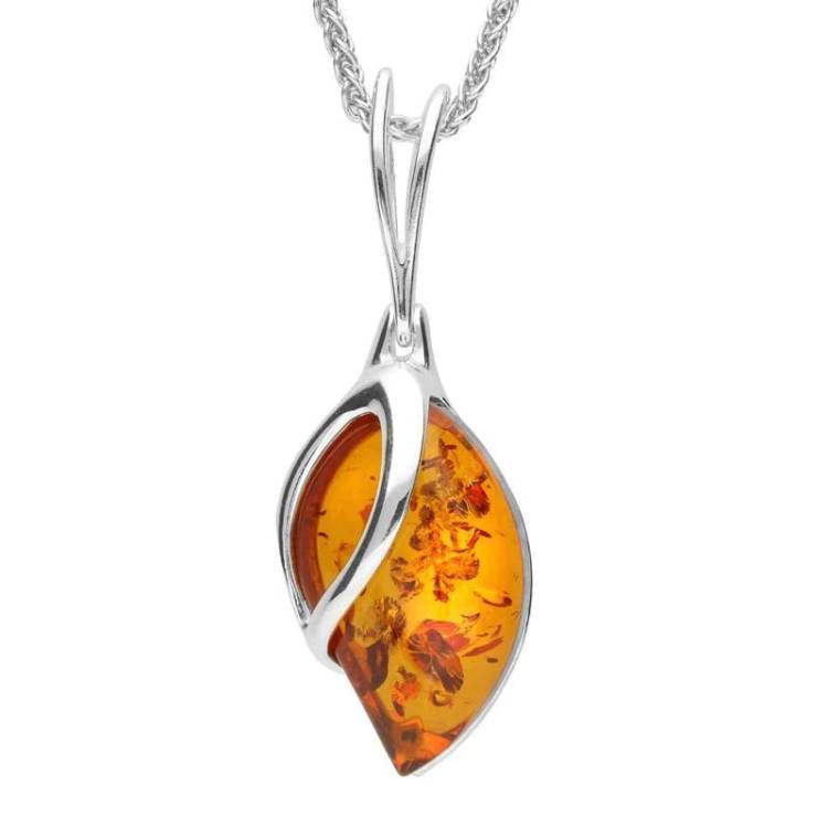 Sterling Silver Amber Leaf Necklace - Silver