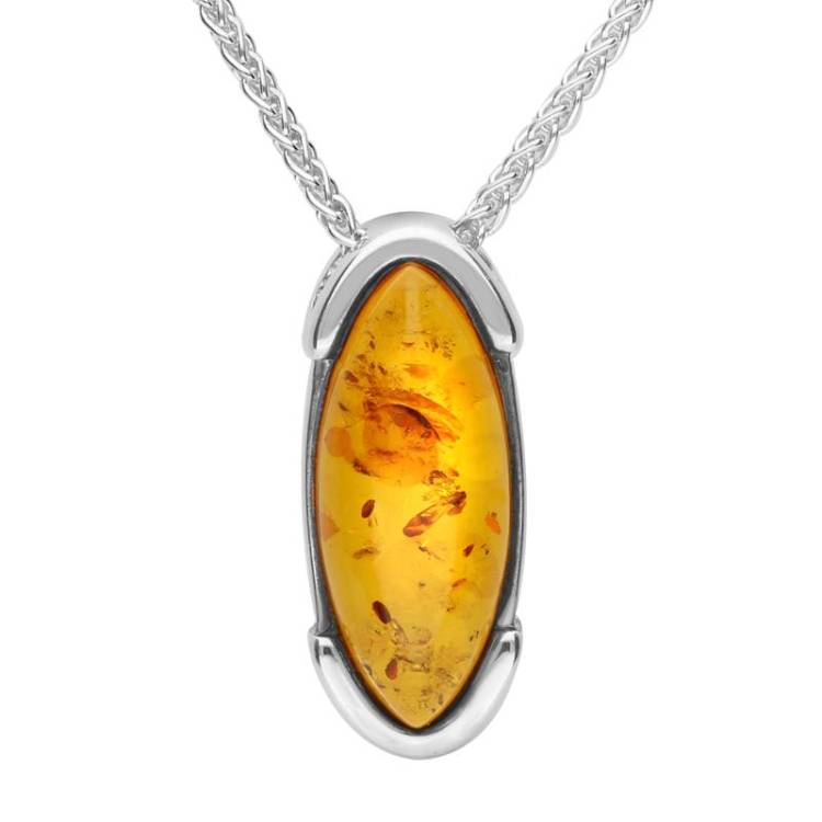 Sterling Silver Amber Marquise Framed Necklace D - Silver