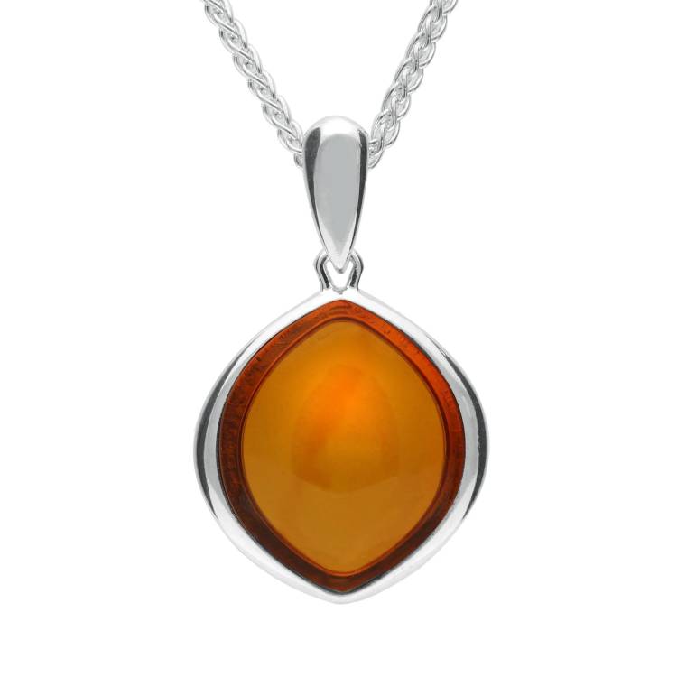 Sterling Silver Baltic Amber Marquise Open Back Necklace - Silver