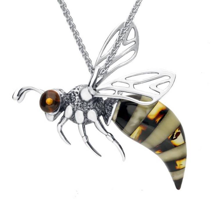 Sterling Silver Amber Mixed Bee Necklace - Silver