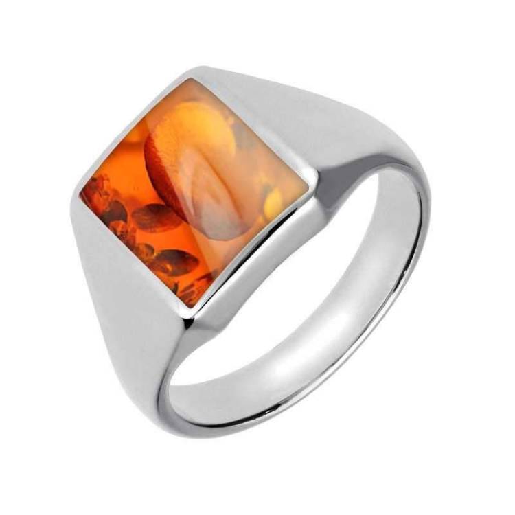 Sterling Silver Amber Oblong Signet Ring