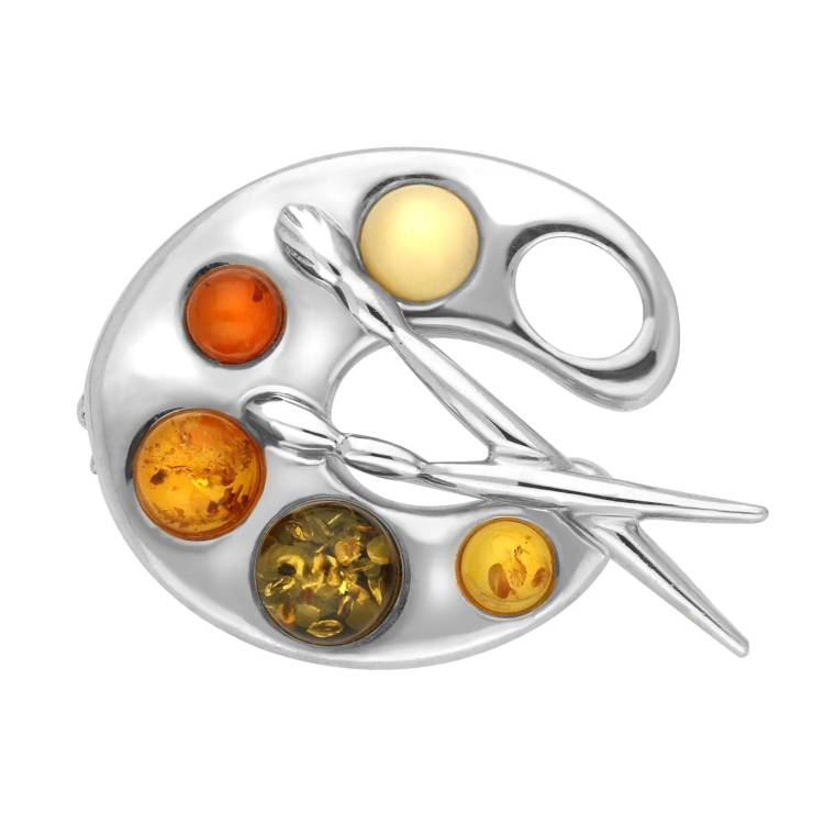 Sterling Silver Amber Palette Brooch - Option1 Value Silver