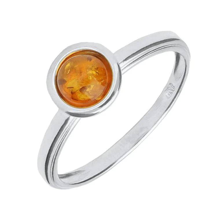 Sterling Silver Amber Round Cut Stacking Ring - Silver