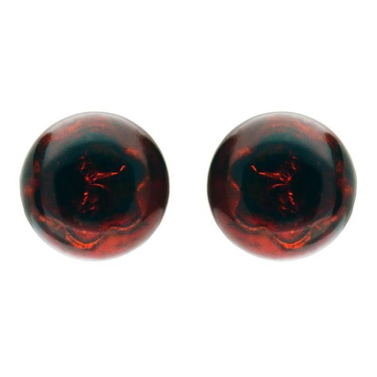 Sterling Silver Amber Round Domed Stud Earrings - Silver