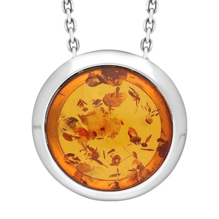 Sterling Silver Amber Round Necklace - Option1 Value Silver
