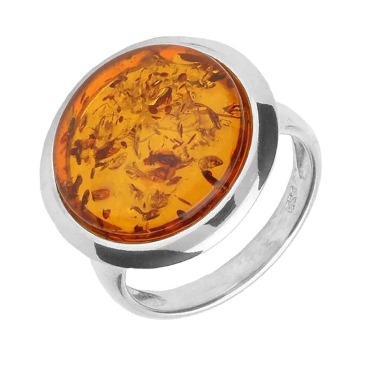 Sterling Silver Amber Round Ring - Silver