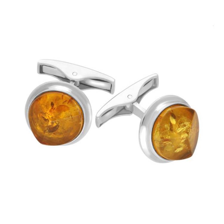 Sterling Silver Amber Round Stone Set Faceted Cufflinks - Option1 Value