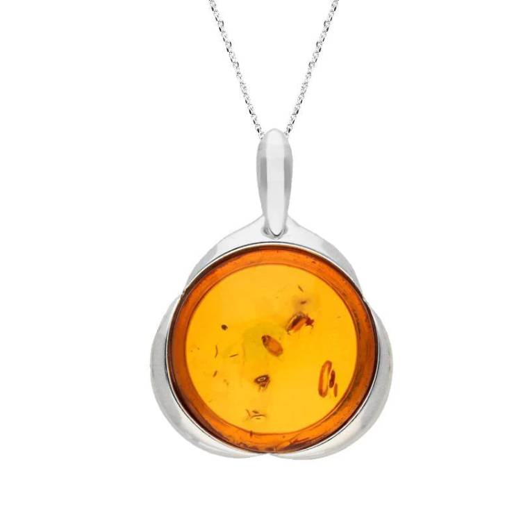 Sterling Silver Amber Round Tapered Edge Necklace - Option1 Value Silver