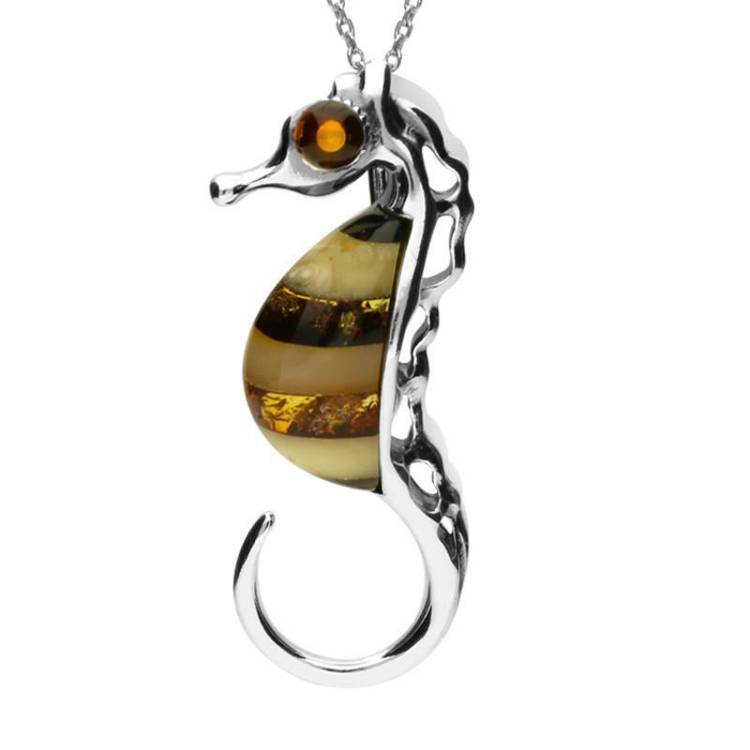 Sterling Silver Amber Seahorse Necklace - Option1 Value Silver