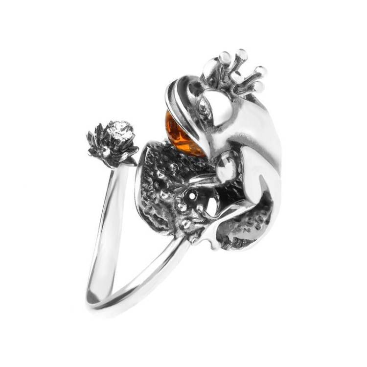 Sterling Silver Amber Sitting Frog Ring - Option1 Value Silver
