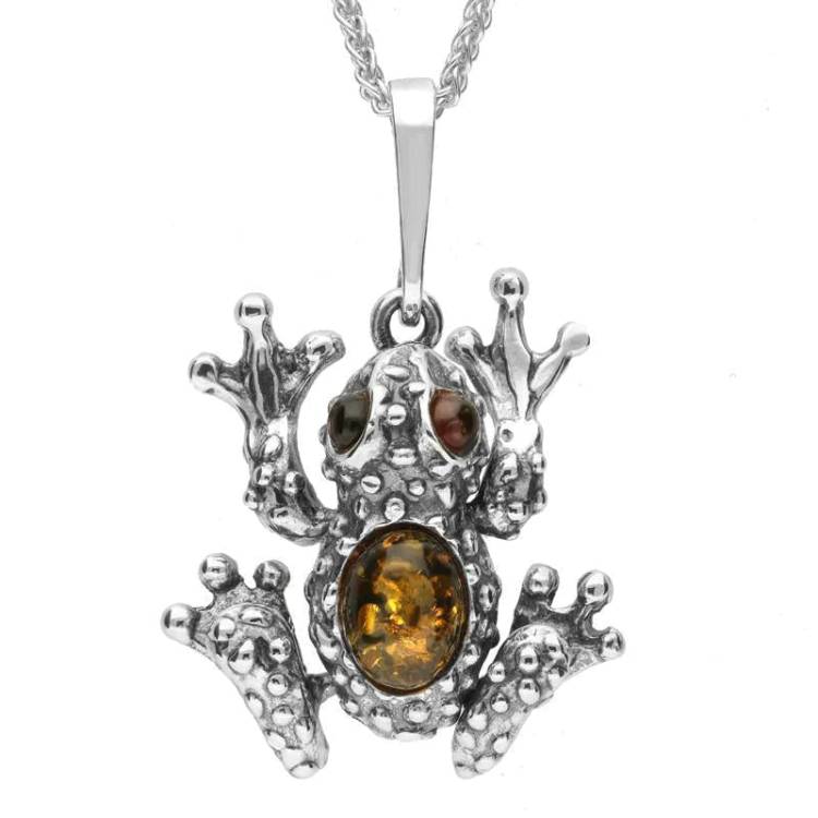 Sterling Silver Amber Small Frog Necklace - Silver