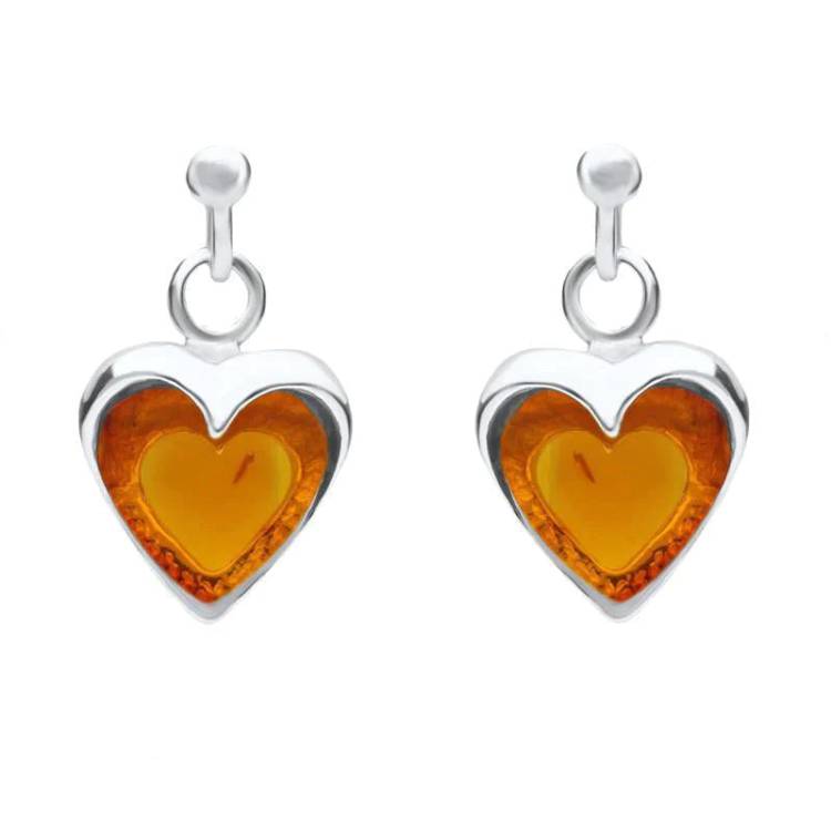 Sterling Silver Amber Small Heart Earrings - Silver