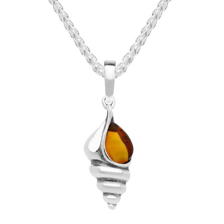 Sterling Silver Amber Small Shell Necklace - Silver
