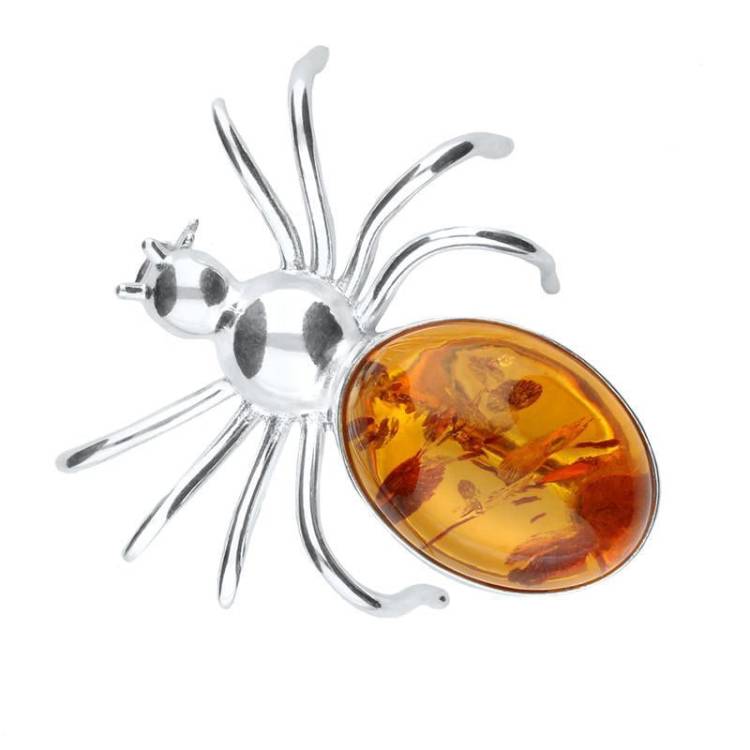 Sterling Silver Amber Spider Brooch - Option1 Value Silver